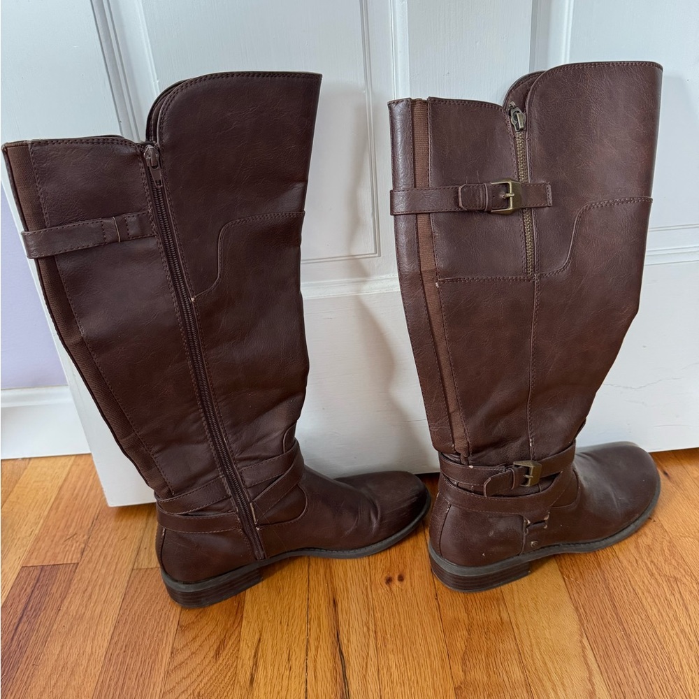 Brown Knee-High Leather Boots WideCalf